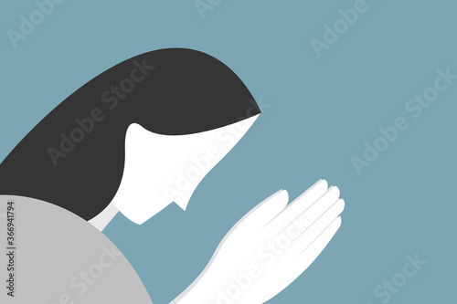 Illustration of a woman praying with folded hands