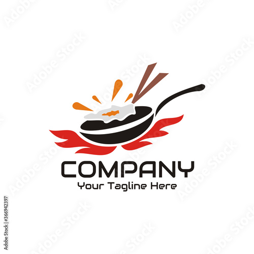 illustration vector graphic of frying pan to cooking fried eggs accompanied by fire underneath - perfect for food product, restaurant, cafe, company food, etc.

