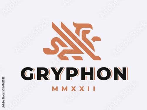 Winged griffin modern logo. Heraldic gryphon emblem design editable for your business. Vector illustration.