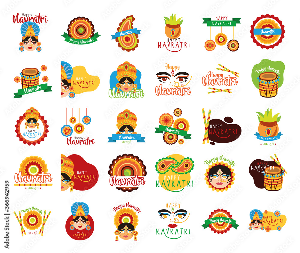 bundle of happy navratri celebration set icons bundle of happy navratri celebration set icons