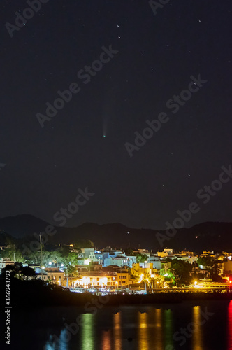 Comet Neowise In The Night Sky from Porto Petro, Mallorca, Spain