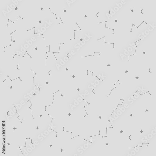 Vector space seamless pattern with planets, comets, constellations, rockets and stars. Sky illustration astronomical background. Use for textile, zodiac star yoga mat, phone case, notebook cover