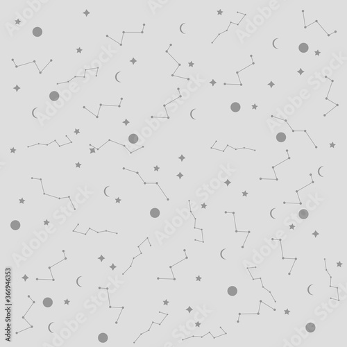 Vector space seamless pattern with planets, comets, constellations, rockets and stars. Sky illustration astronomical background. Use for textile, zodiac star yoga mat, phone case, notebook cover