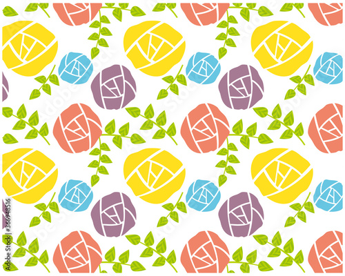 バラの花柄の背景イラスト　シームレスパターン