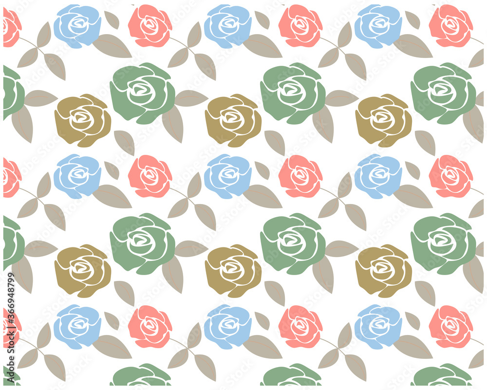 バラの花柄の背景イラスト シームレスパターン バラの花柄の背景イラスト シームレスパターン