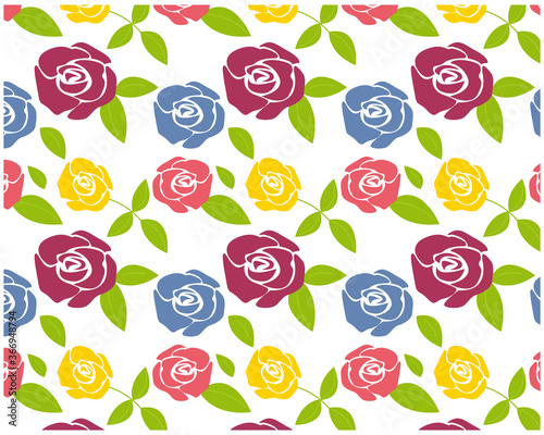バラの花柄の背景イラスト　シームレスパターン