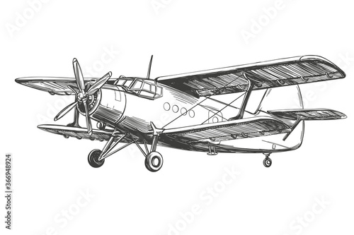airplane vintage hand drawn vector llustration realistic sketch