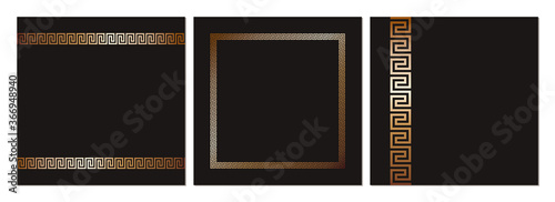 Bronze meander border frames in dark background set