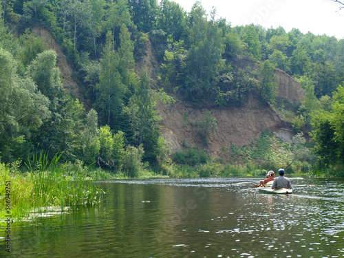  Rafting on a fast river in the forest.Kayaking on the river