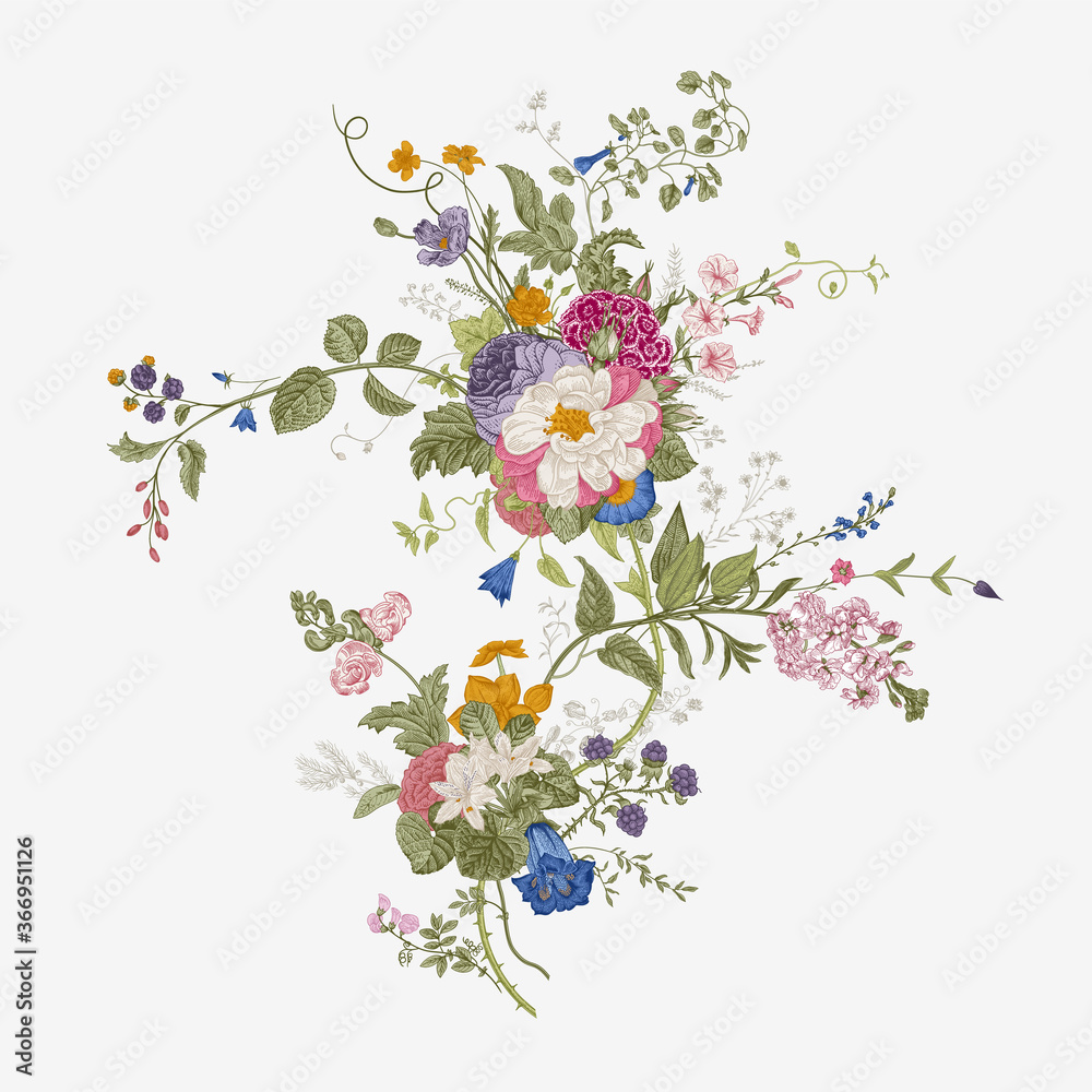 Vintage floral vector element. Victorian. Flora. Colorful