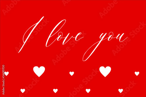 Minimalism vector I Love You card. Valentines Day design with small hearts pattern. Romantic calligraphy image with hearts pattern.