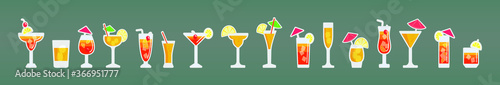 a set of vector sketch illustration of aperol spritz cockta