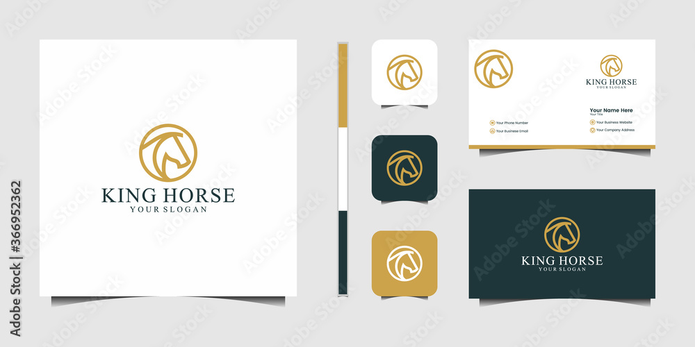 Elegant king horse with stylish graphic design and name card inspiration luxury design logo and business card Elegant king horse with stylish graphic design and name card inspiration luxury design logo and business card