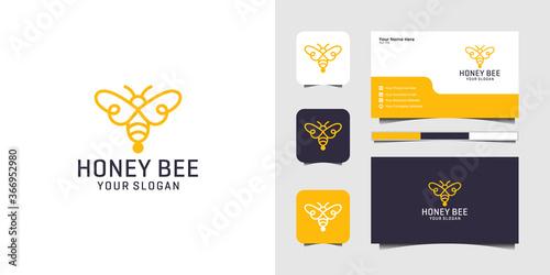 Bee honey creative icon symbol logo line art style linear logotype. logo design, icon and business card