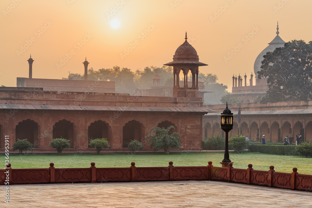 Sunrise at the Taj Mahal complex in Agra, India