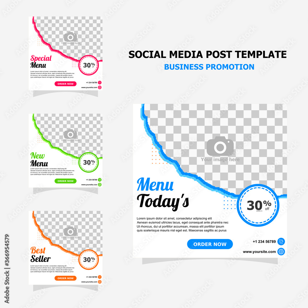 social media for your food business promotion set full colour template style eleven social media for your food business promotion set full colour template style eleven