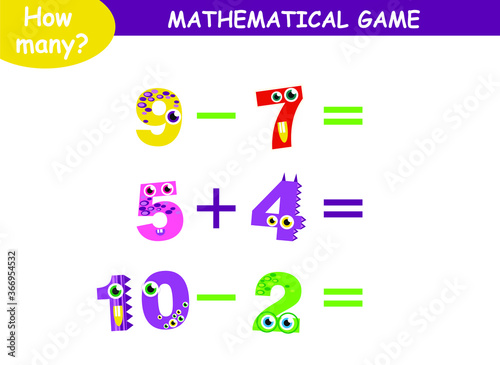Φωτογραφία mathematical examples of addition and subtraction with cute monsters