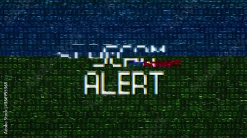 Video animation of a monitor screen with noise and the message scam alert. Generated with glitch effect. Abstract background. photo