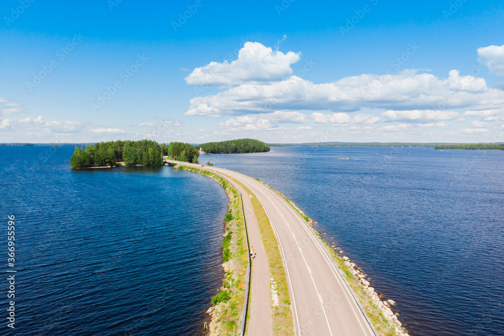 Obraz premium Aerial view of Pulkkilanharju Ridge on lake Paijanne, Paijanne National Park, Finland.