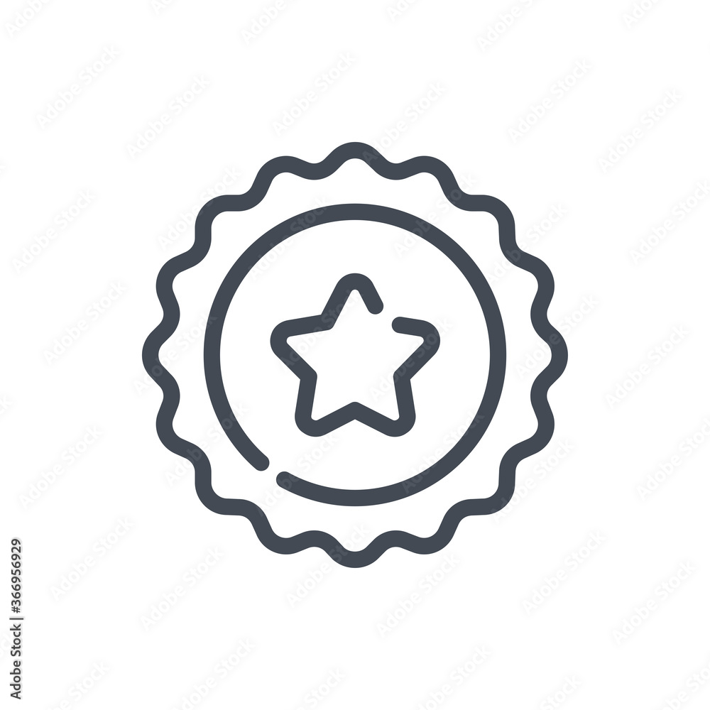 Reward Emblem line icon. Ribbon Emblem with Star vector outline sign. Reward Emblem line icon. Ribbon Emblem with Star vector outline sign.