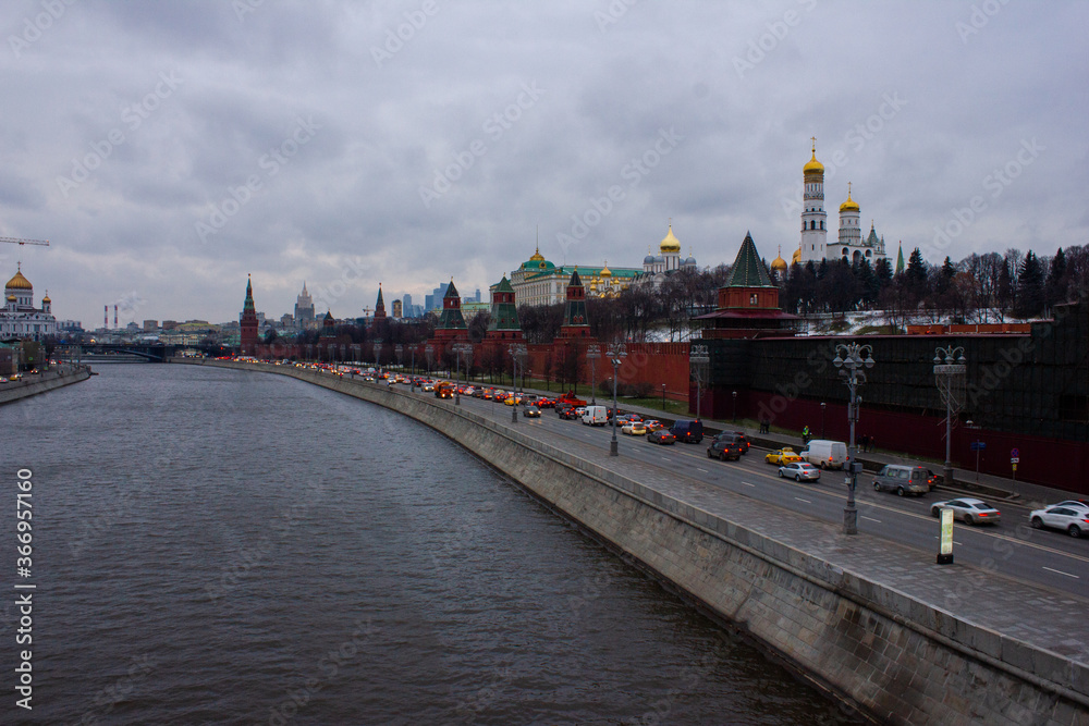 View from the bridge to the Moscow River and the Kremlin on Red Square