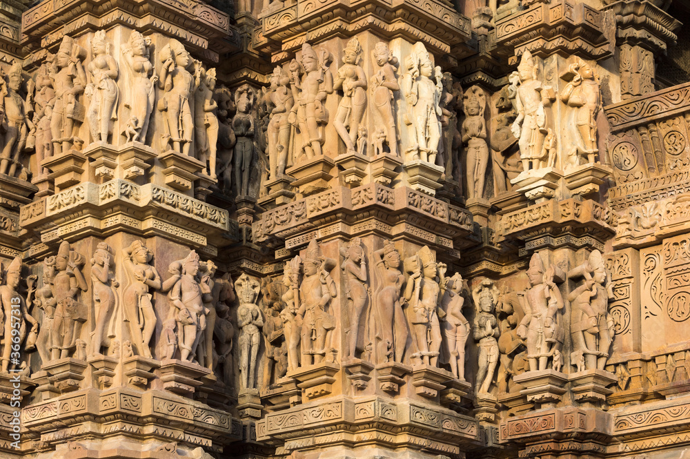 Sculptures on the walls of Devi Jagadambika or Jagadambika Temple, Khajuraho Group of Monuments, Madhya Pradesh state, India