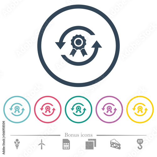 Renew certificate flat color icons in round outlines