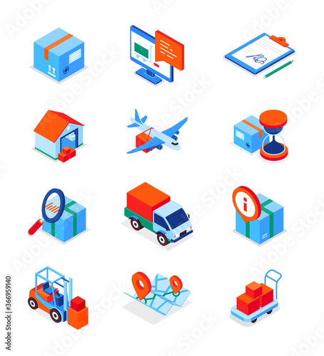 Transportation and logistics - modern isometric icons set