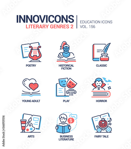 Literary genres - line design style icons set