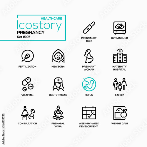 Pregnancy - vector line design style icons set