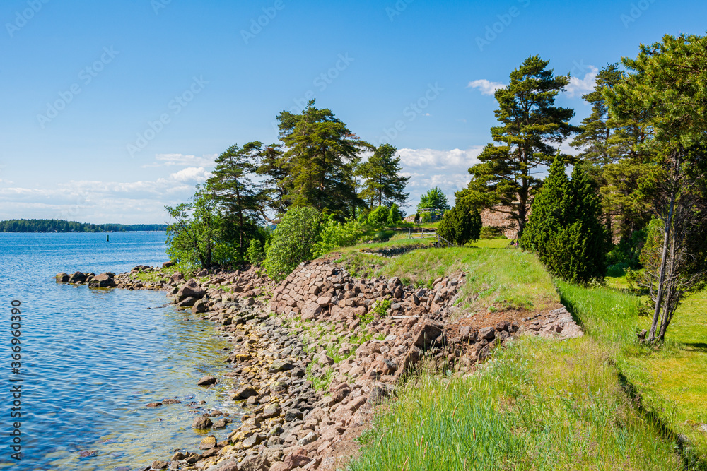 Coastal view of The Svartholm fortress and Gulf of Finland, Loviisa, Finland