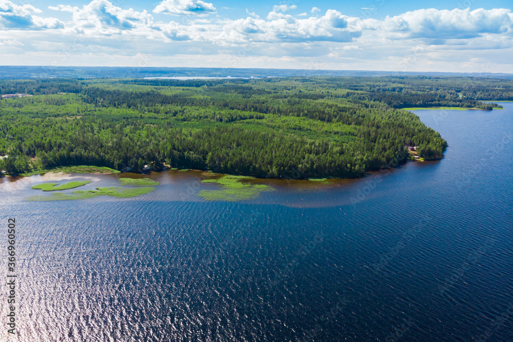 Aerial view of lake Paijanne, Paijanne National Park, Finland.