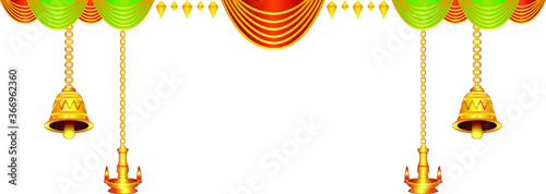 Marigold flowers and curtain decorations with bells, lamps for the temple, and house doors.