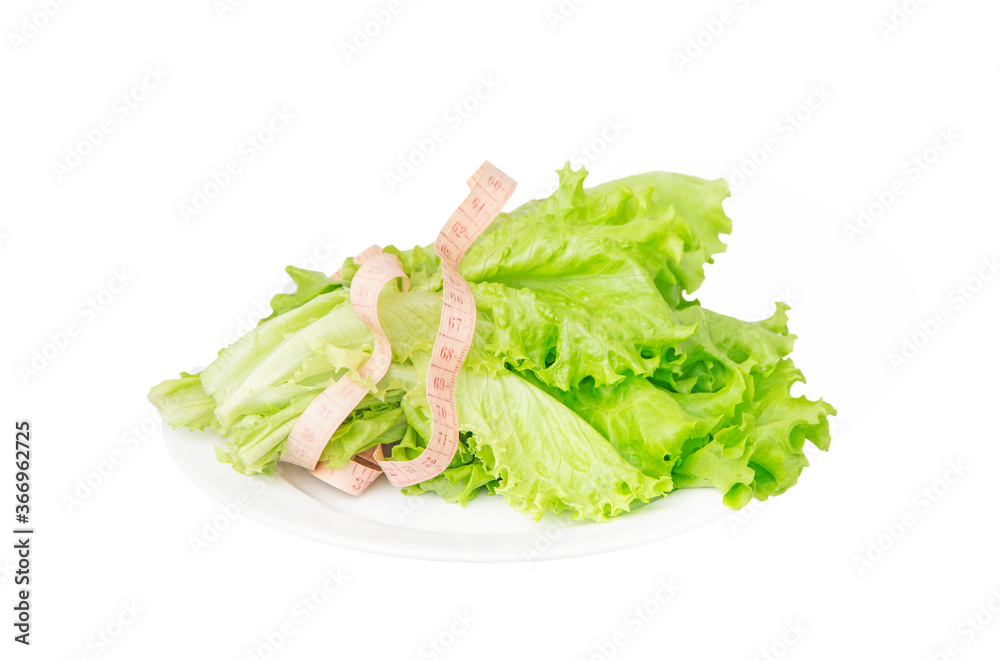 Lettuce on a plate isolated on white background Lettuce on a plate isolated on white background