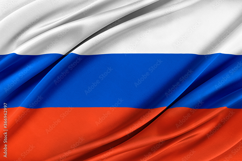 Naklejka premium Colorful Russia flag waving in the wind. High quality illustration.
