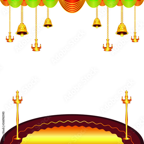 Marigold flowers and curtain decorations with bells, lamps for the temple, and house doors.