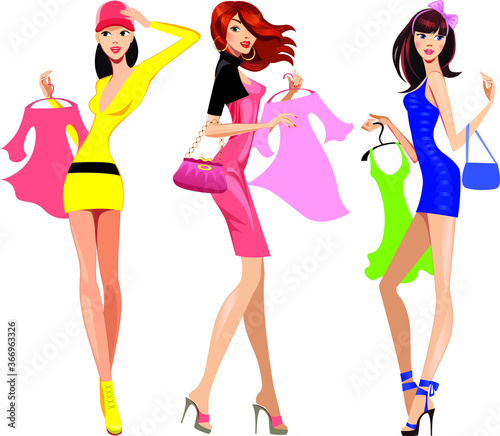fashion shopping girls in dress with dress in hand