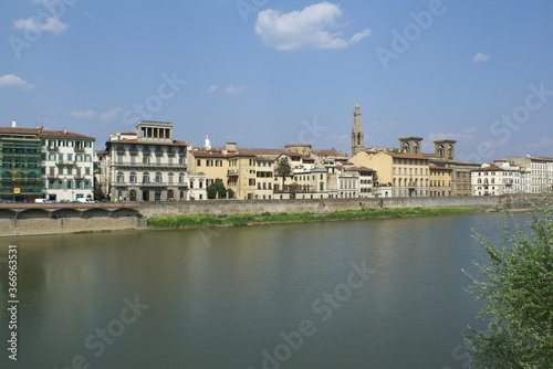 Panoramic view of city and the Arno river in Florence  Italy 