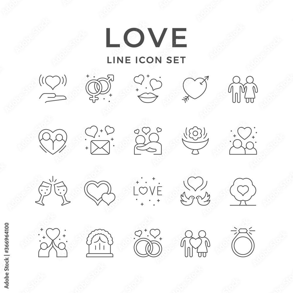 Obraz premium Set line icons of love and romance