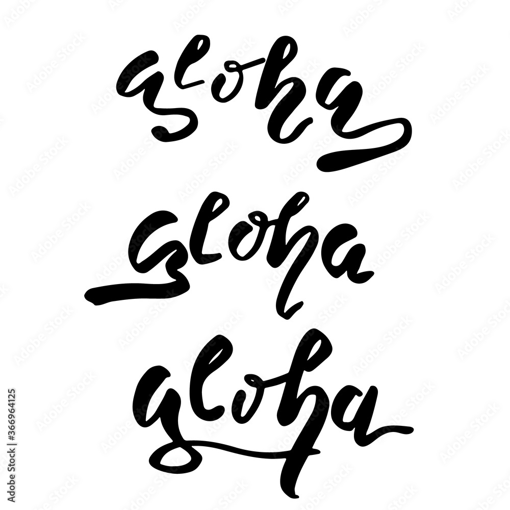 Hand drawn modern sketch brush lettering design of the word Aloha in three versions. Vector illustration isolated on the white background. Inspirational text hello design for the shirt design. Hand drawn modern sketch brush lettering design of the word Aloha in three versions. Vector illustration isolated on the white background. Inspirational text hello design for the shirt design.