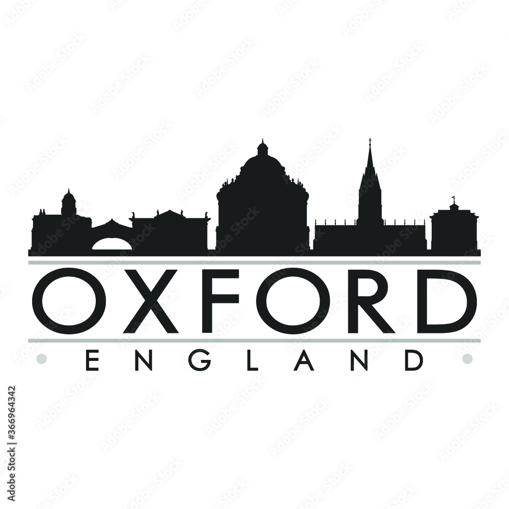 Oxford England Skyline Silhouette Design City Vector Art Famous Buildings.