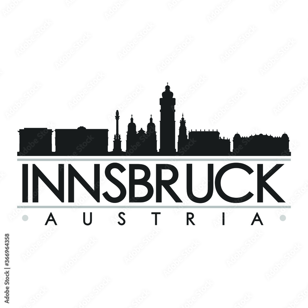 Innsbruck Austria Skyline Silhouette Design City Vector Art Famous Buildings.
