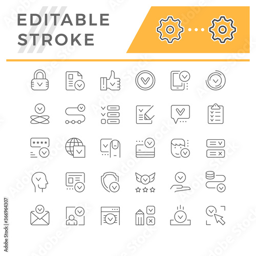 Set line icons of approval