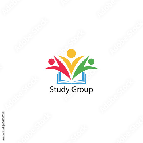 group learning book and child illustration logo, color vector template design