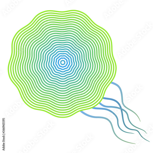 Linear drawing jellyfish. Abstract graphics sound waves