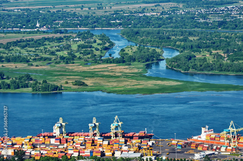 Aerial view of the Port of Montreal near the Boucherville Islands