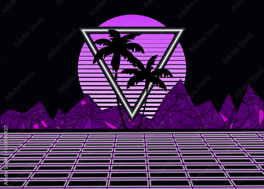 80s summer retro neon background poster illustration in vector format ...