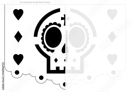 Papel picado stencil template. Dia de Muertos banner blueprint