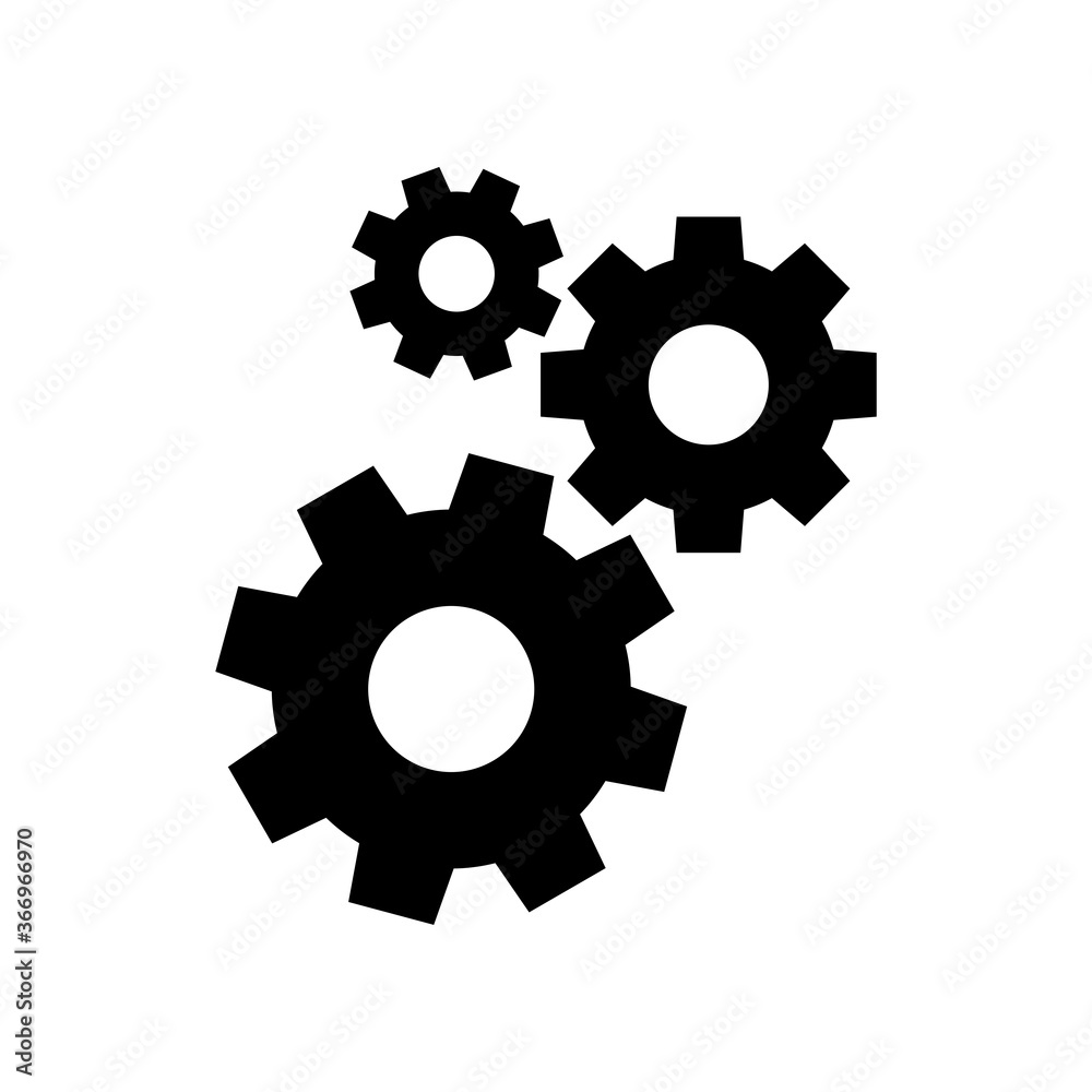 circle cog black for mechanization icon isolated on white, gear symbol for button black icon for progress web, simple circle cog shape for engineering mechanism, machinery industrial technology sign