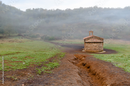 Old little chapel at the crater of Sta. Margarida Volcano (Natural Park of Garrotxa, Catalonia, Spain)  photo